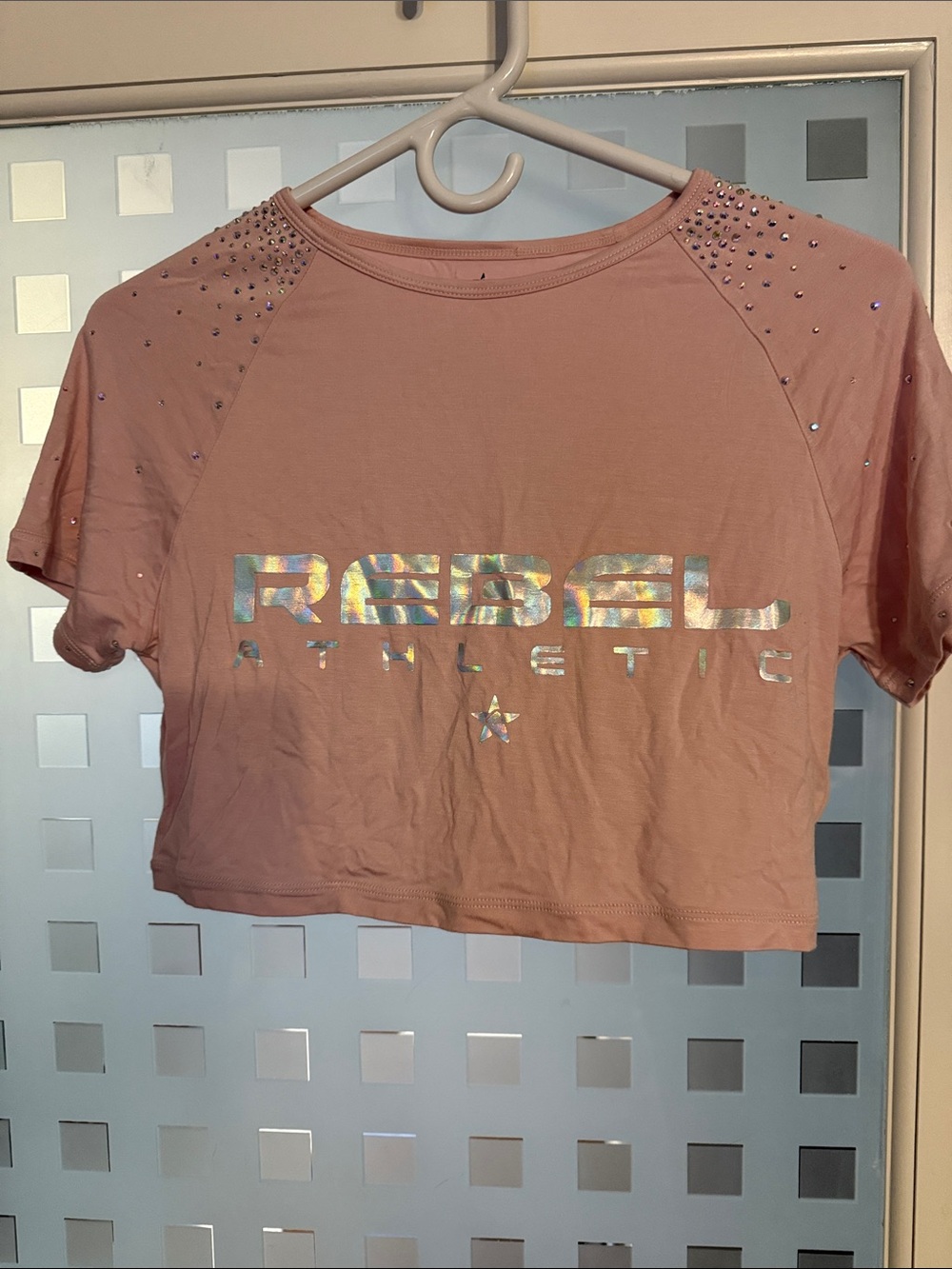 Rebel Athletic Pink Crop Tee with Embellished Shoulders